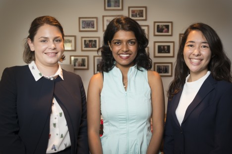 Samantha Nean, Naomi Midha and Emi Christensen look forward their graduate program with top law law firm.